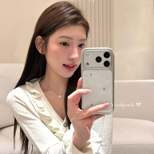 温柔珍珠白线条蝴蝶结苹果手机壳