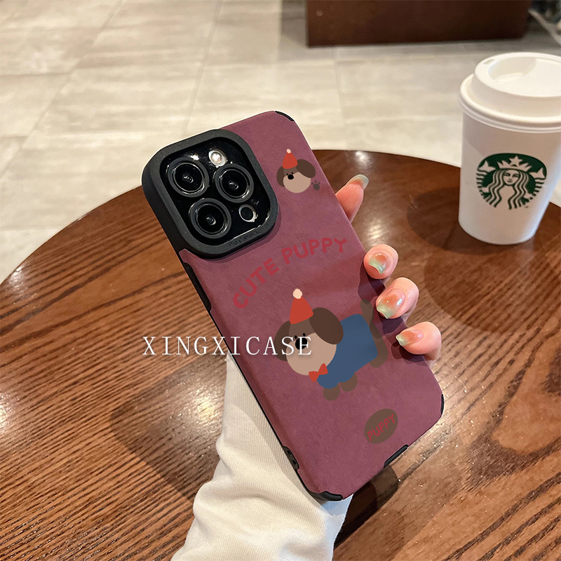 可爱简约腊肠狗适用苹果16promax手机壳新款卡通iPhone13promax红色15pro女款14小羊皮全包12防摔11情侣软壳