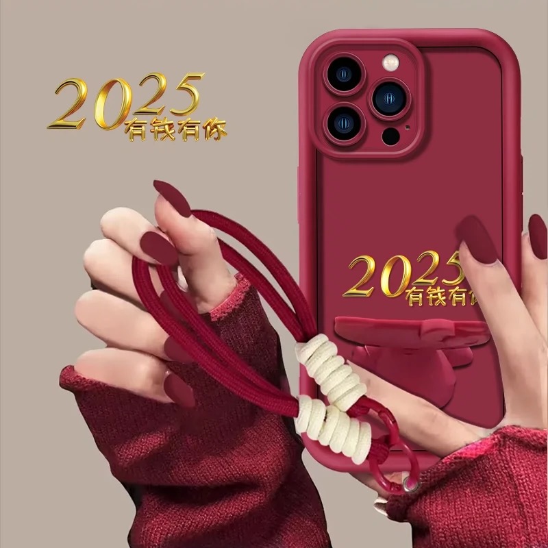 红色2025蛇年新款适用苹果16promax手机壳带镜面支架iPhone16简约15pro高级感14全包13pro防摔男12小众11女款
