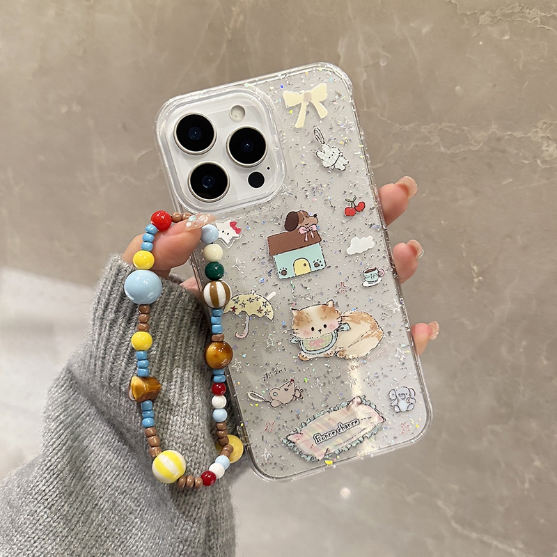 闪粉可爱小狗带挂绳适用iPhone16promax手机壳新iPhone15机壳外壳13PM套14plus全包女款12新款11透明保护壳男