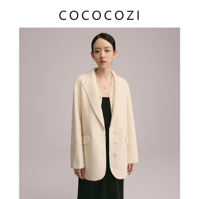 COCOCOZI【高知通勤】秘鲁进口绵羊毛羊驼毛西装双面呢毛呢外套女