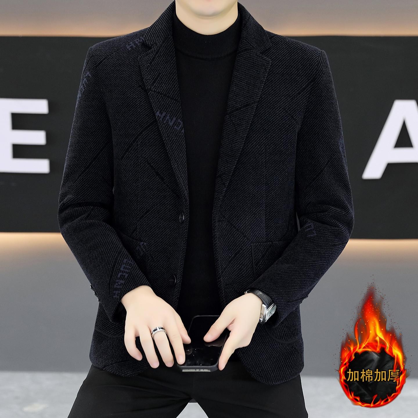 男士西装外套2025新款秋冬季潮流休闲加棉加厚单西短款毛呢西服男