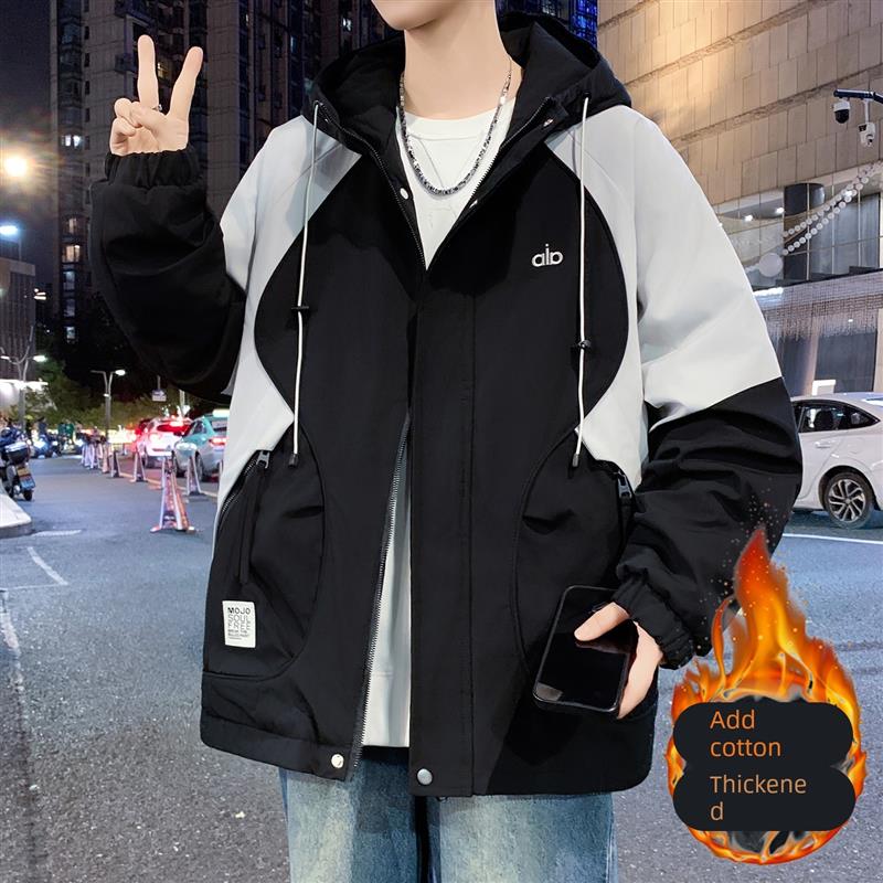 初中学生秋冬新款加棉夹克男青少年大童宽松休闲潮牌男装二棉外套