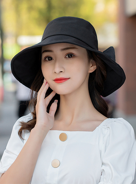 新款夏季渔夫帽女夏天小清新日常百搭帽蝴蝶结