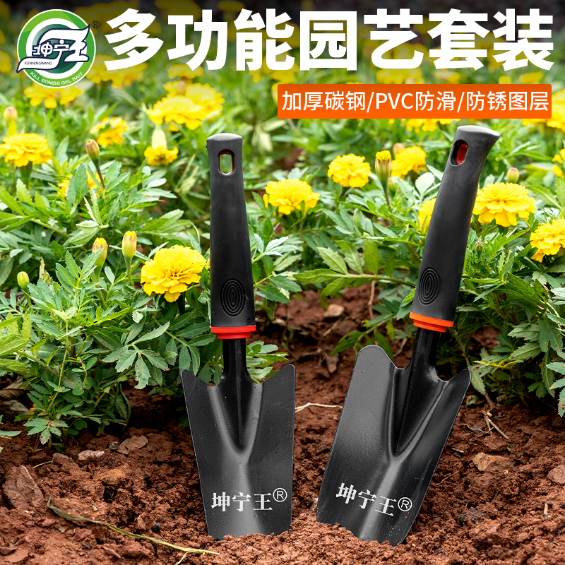 坤宁王四件套园艺工具翻土种植树铲子耙子小号铁锹锄头种花赶海-封面