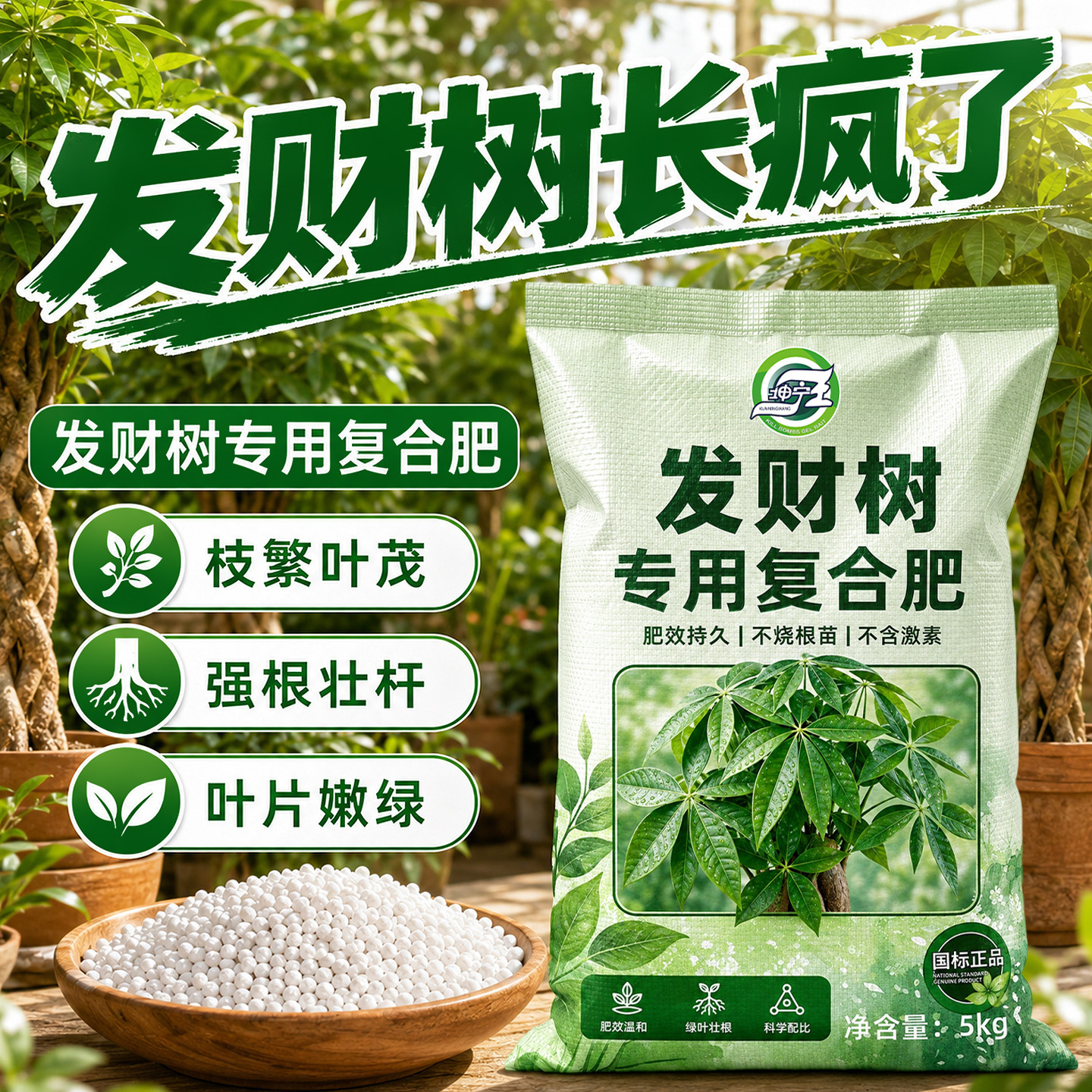 发财树专用复合肥家用盆栽治黄叶防烂根氮磷钾肥三元肥官方正品肥图片