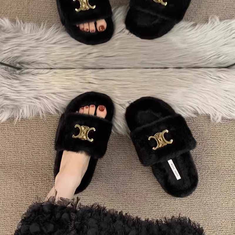 黑色毛毛拖鞋女外穿2025年新款秋冬季平底毛茸茸女鞋厚底一字棉拖,女鞋,毛毛鞋,淘宝优惠券,粉丝福利购,淘宝优惠卷