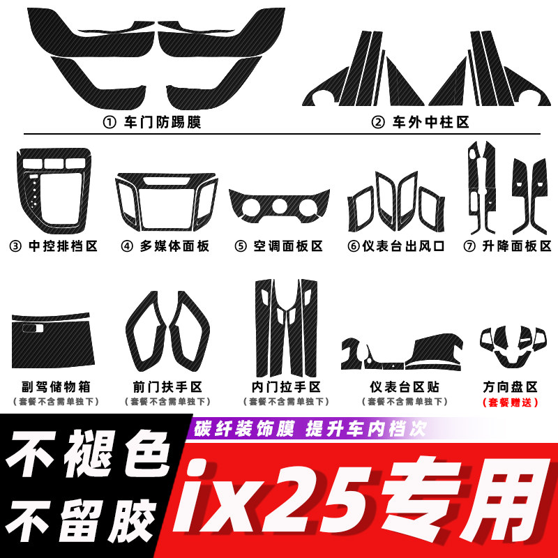 碳纤维现代ix25车门排挡内饰改装