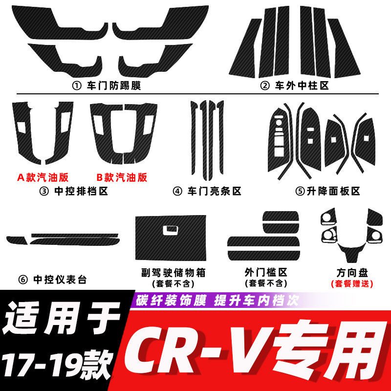 适用于12-25年CRV混动内饰改装碳纤维贴纸防踢垫中控排挡装饰贴膜