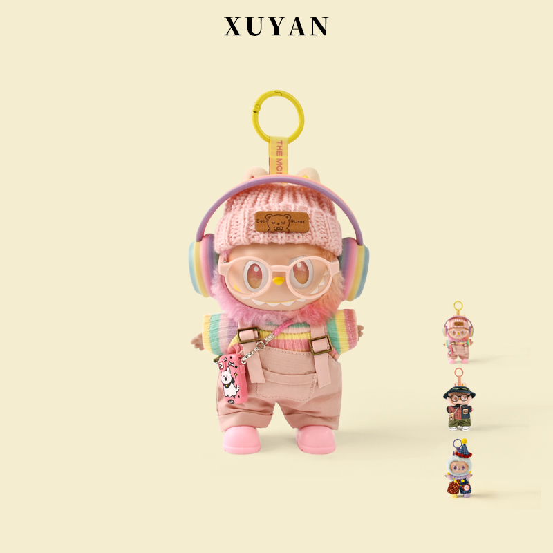 labubu彩虹耳机背带裤套装