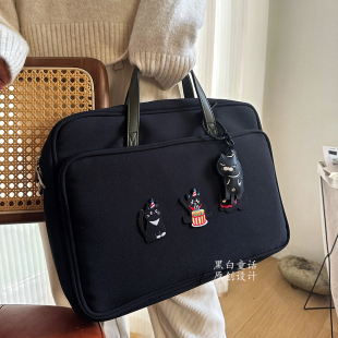小众高级感厌世猫卡通贴布大容量托特笔记本电脑包16寸女加厚游戏本通勤收纳包适用拯救者y7000苹果Mac13.3寸