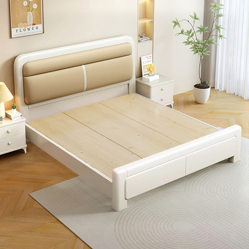 纳帕皮软靠实木床现代简约1.8米主卧北欧双人经济型榫卯全实木床