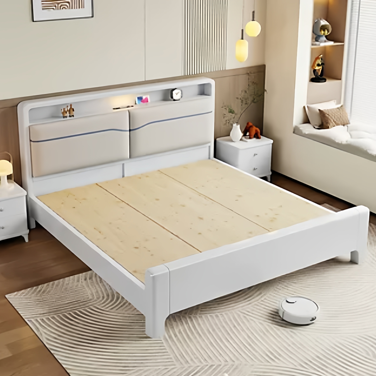 纳帕皮软靠实木床现代简约1.8米主卧北欧双人经济型榫卯全实木床