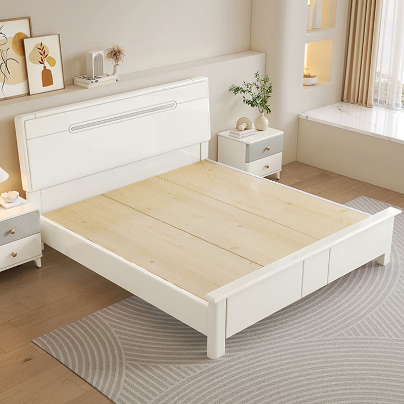 奶油风实木床现代简约1.8米主卧北欧双人1.5经济型榫卯全实木床
