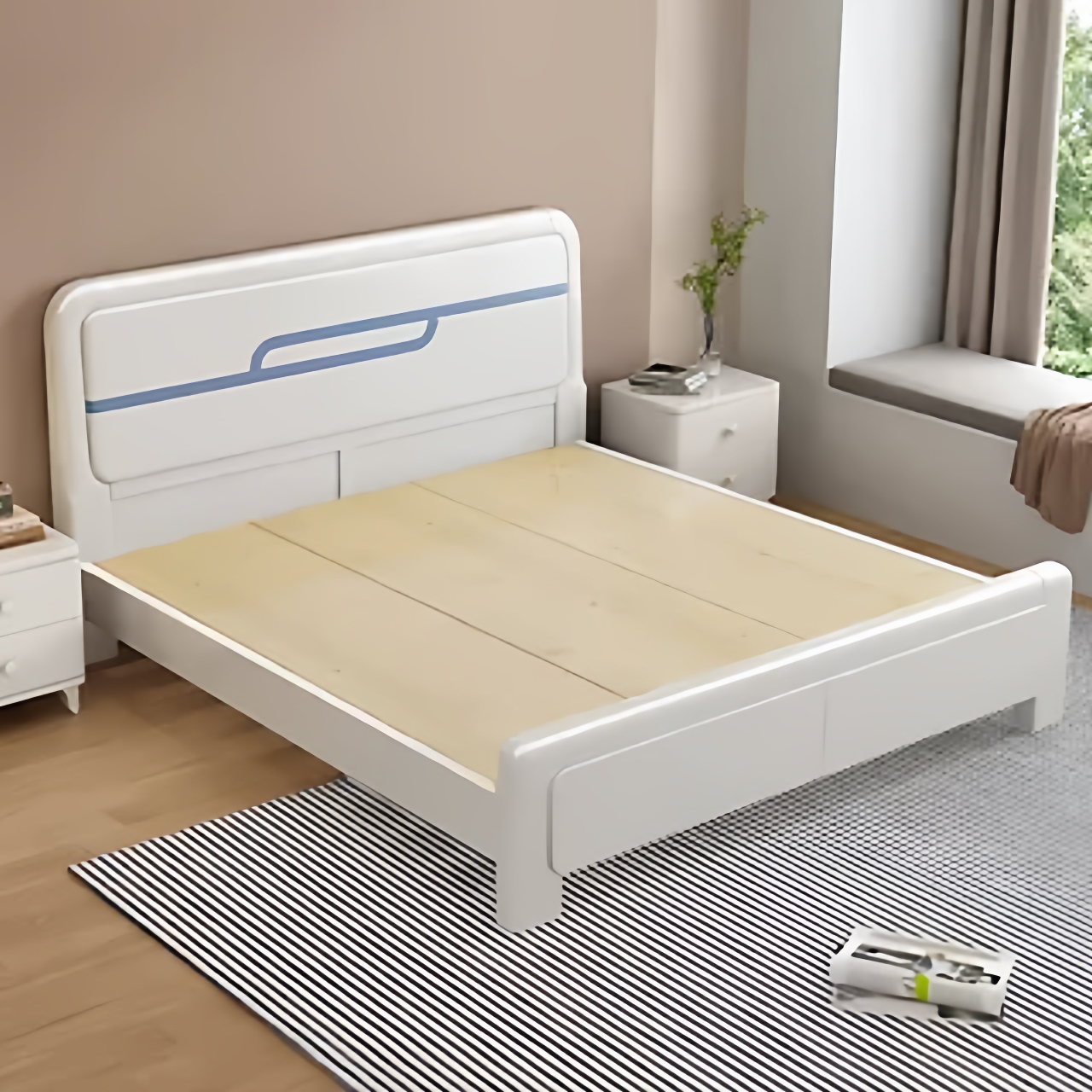 白色实木床现代简约1.8米主卧双人经济型榫卯气压储物全实木床