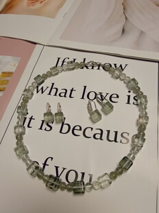 天然水晶绿幽灵绿兔毛S925银手作原创项链耳饰46cm