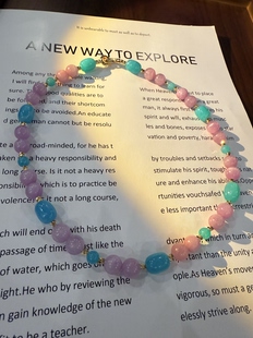 天然水晶紫锂辉天河石铜镀真金串珠手作原创项链46cm