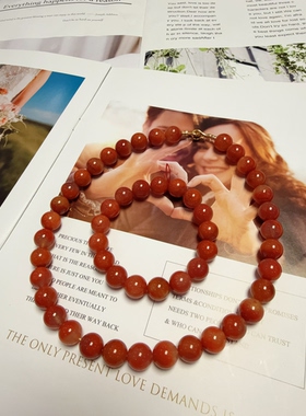 天然水晶天然石南红玛瑙S925纯银串珠设计项链46cm