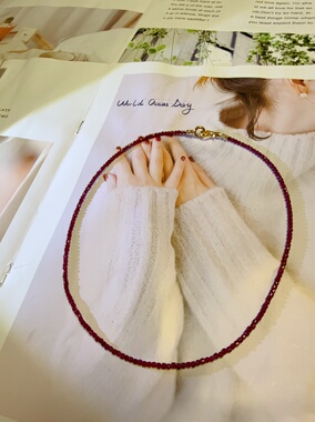 天然水晶红宝石S925纯银手作串珠原创设计手链项链