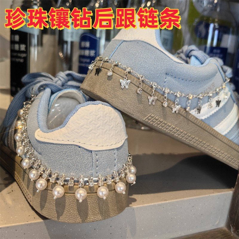 芭蕾风珍珠镶钻后跟链条高级感鞋链挂鞋上小香风德训鞋板鞋装饰