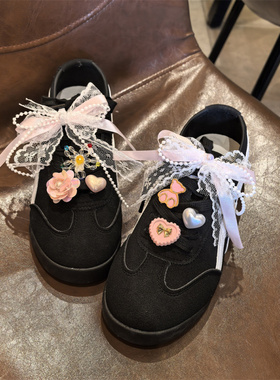 甜酷粉色系珍珠蕾丝蝴蝶结鞋扣鞋花芭蕾风花朵小熊爱心鞋子装饰品