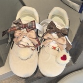 格子蝴蝶结鞋 装 带扣爱心毛球英伦风鞋 扣香槟金运动鞋 饰扣 花鞋 新款