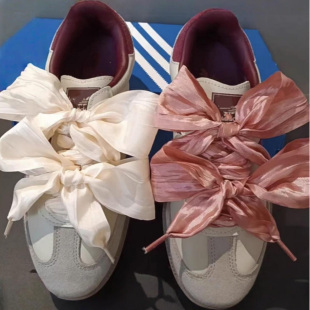 鞋 超宽丝绸皱褶纱飘带阿甘鞋 绳大蝴蝶结缎带 带德训鞋 5cm宽绸缎鞋