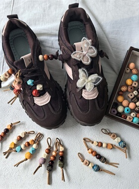 秋冬MIU系新款美拉德木珠鞋挂件鞋扣德训袋鼠鞋穆勒鞋DIY装饰配饰