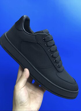 2024秋新款时尚男士休闲百搭高帮一脚蹬黑色帆布男士休闲板鞋男