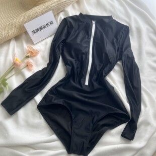 黑色长袖 样品1M 防晒连体性感温泉度假拉链泳衣女 折扣 品牌断码