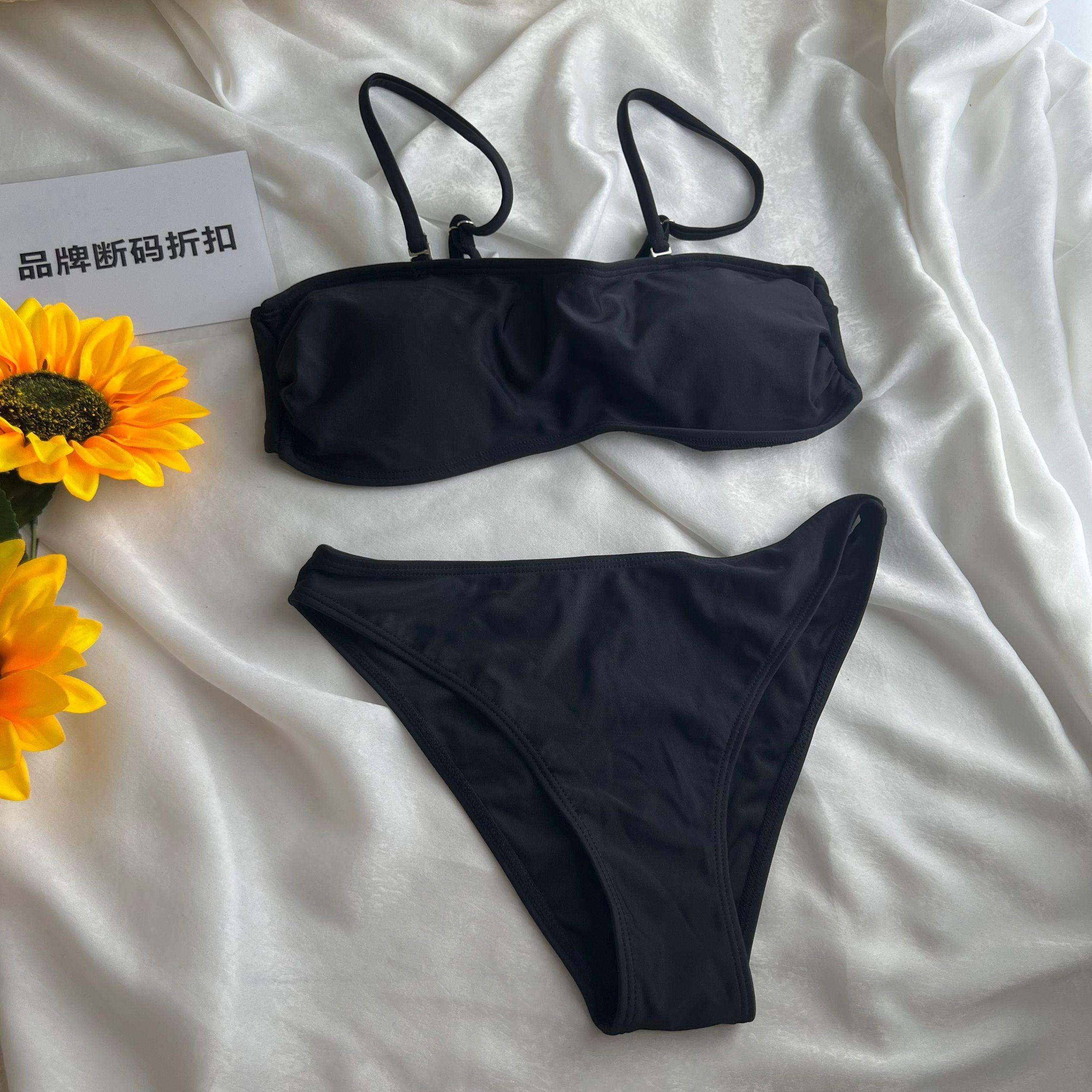 品牌断码折扣】简约抹胸背心式比基尼性感分体泳衣女