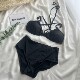 品牌断码 黑色挂脖绑带性感比基尼分体泳衣女 折扣