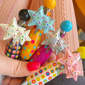 可爱卡通小星星萌趣按动笔圆珠笔创意卡通软萌星星签字笔中性笔