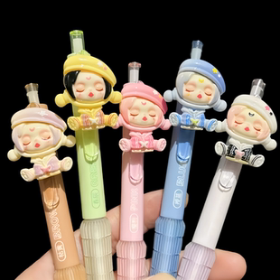 坐姿公主按动笔可爱卡通中性笔高颜值ins少女心刷题笔速干泡泡玛5