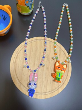 Liya迪士疯狂动物城朱迪兔子狐尼克项链童趣个性卡通彩色串珠饰品