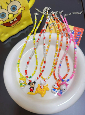 Liya原创hellokitty米奇库洛米吊坠串珠项链卡通可爱童趣创意饰品