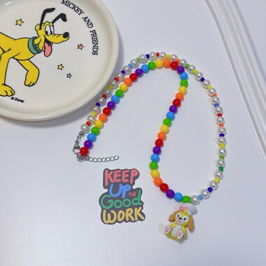 Liya原创手作卡通可爱多巴胺项链女迪士尼可安琪饼饼苹果小狗项链