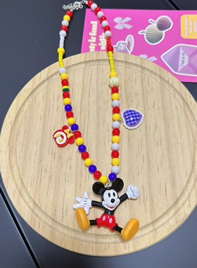 原创可爱黛西米老鼠彩色串珠时尚颈链锁骨链短款项链卫衣毛衣链女
