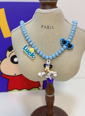 Liya手作卡通可爱童趣海军风米奇项链女彩色串珠英文字母项链饰品