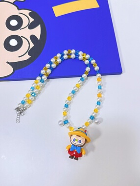 泡泡玛特labubu彩色串珠项链卡通水晶项链原创拉布布长款毛衣链女