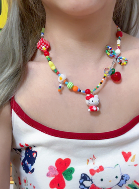 Liya手作多巴胺彩色苹果星星串珠项链2025新款KT猫糖果色颈链女饰
