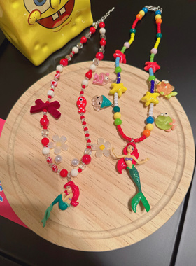 欧美卡通美人鱼bingling水晶Y2K串珠项链颈链成人项链女孩配饰品