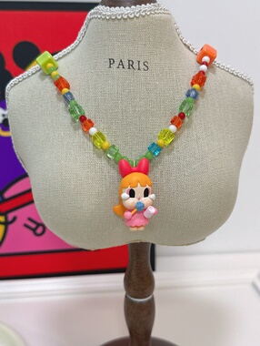 Liya手作重工水晶亚克力串珠可爱泡泡玛特哭娃天使青蛙萌粒短项链