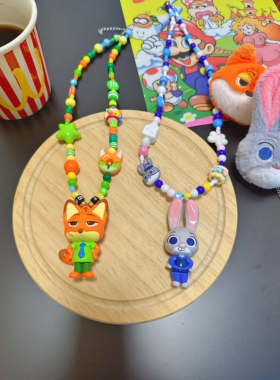 疯狂动物城朱迪兔尼克狐尼克多巴胺彩色串珠项链女迪士尼拍照饰品