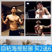 彭于晏海报墙贴肌肉男励志壁纸宿舍卧室房间健身房装 饰画明星自粘