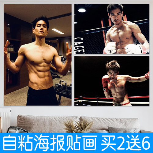 彭于晏自粘壁纸肌肉男房间装饰画