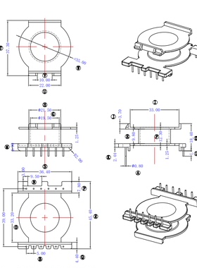 EQ4020骨架立式6+6针高频变压器材料Bobbin