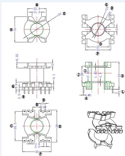 PQ3530高频变压器骨架磁芯配套 立式6+6针电子材料
