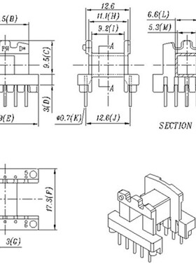 EE19骨架磁芯卧式5+5针排距=12.6mm高频变压器材料