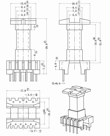 EEL19电木骨架立4+6针排距=12mm批量优惠